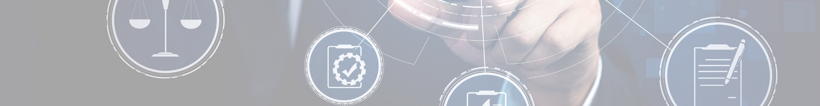 1920x250 Banner of a person interacting with governance icons