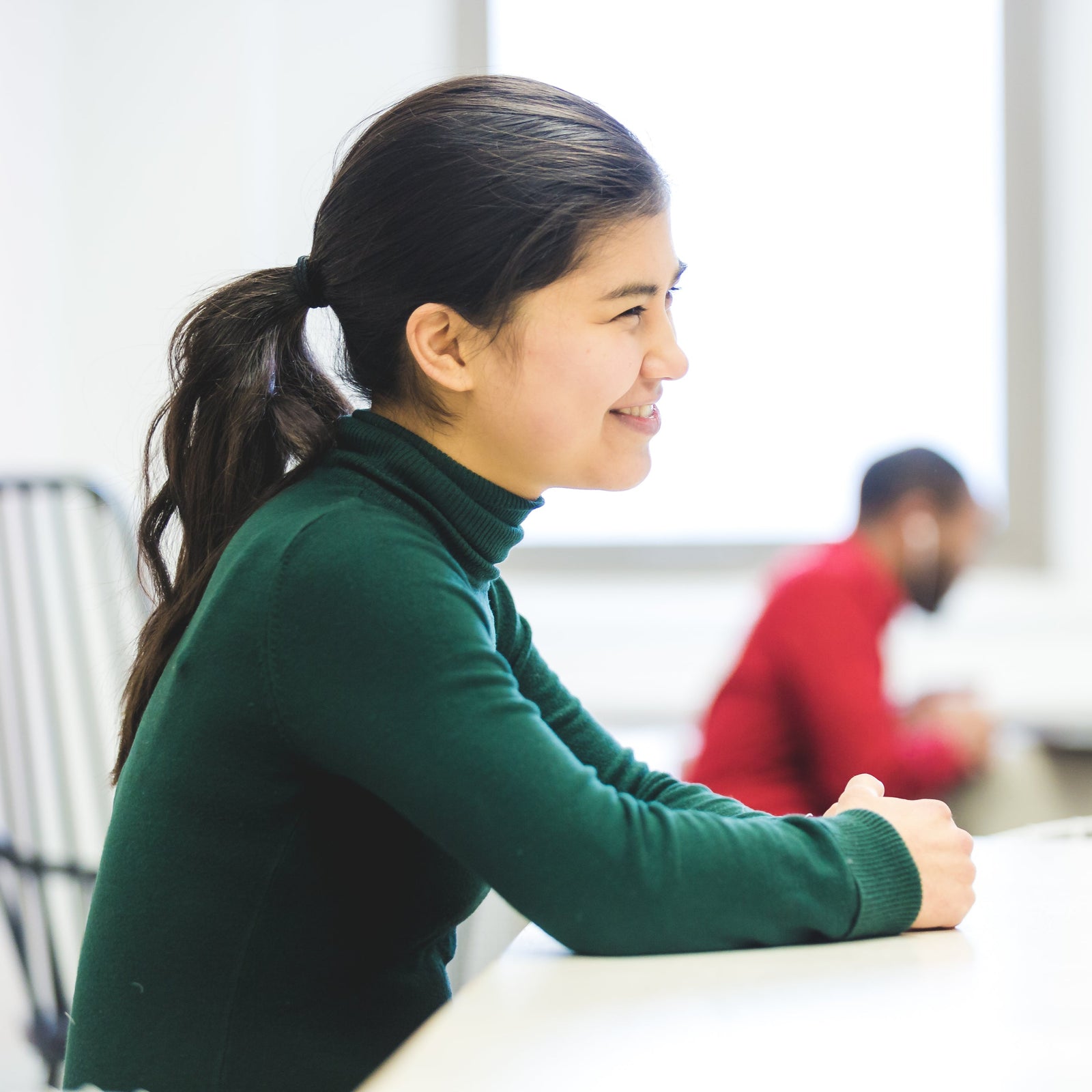 smiling woman in office