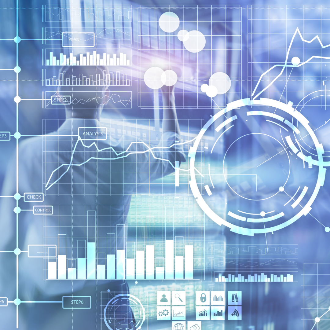 A blue business dashboard
