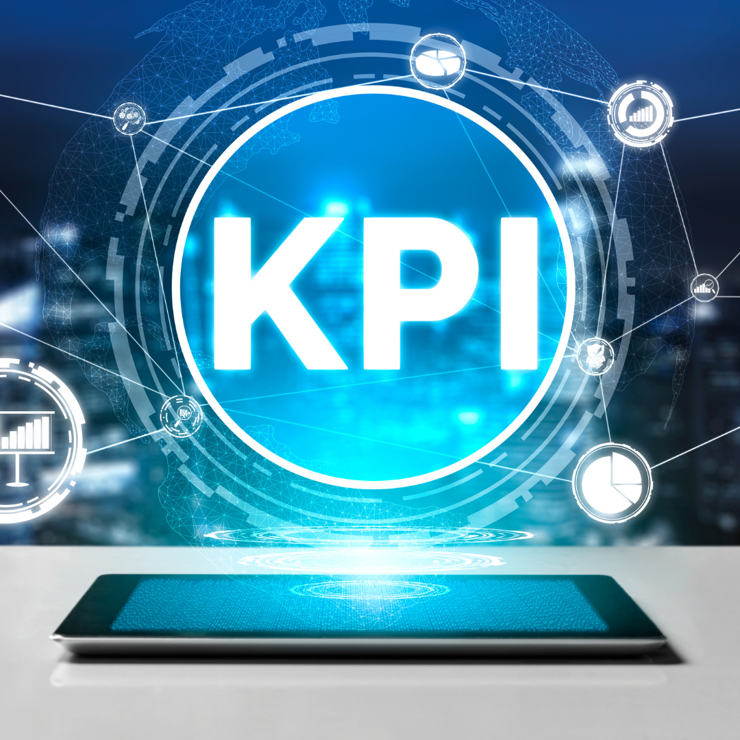 A blue hologram coming out of a screen with the word KPI